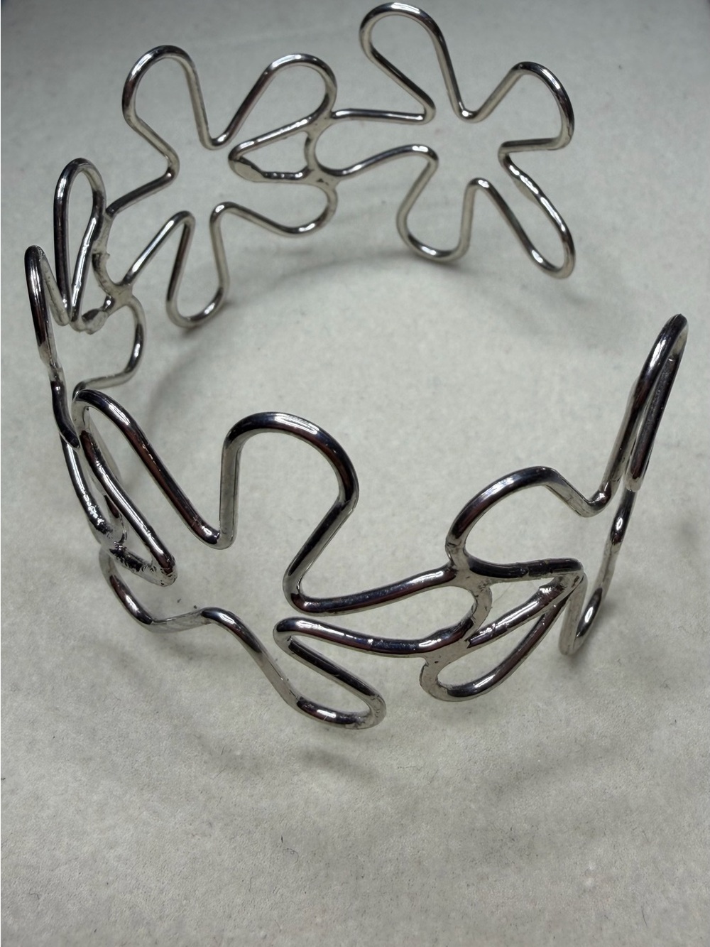 Silver-Tone Floral Open Cuff Bracelet